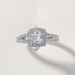 🎁GIFT RAREST 14K WHITE GOLD SQUARE GEM DIAMOND ENGAGEMENT RING FOR WOMEN, K774